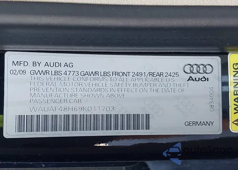 2009 Audi A4 2.0T Special Edition из США, поврежденный, VIN WAUAF48H69K011703